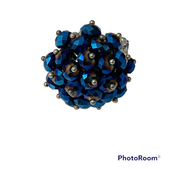 ❤️ Blue Beaded Adjustable Statement Ring - Picture 3 of 4
